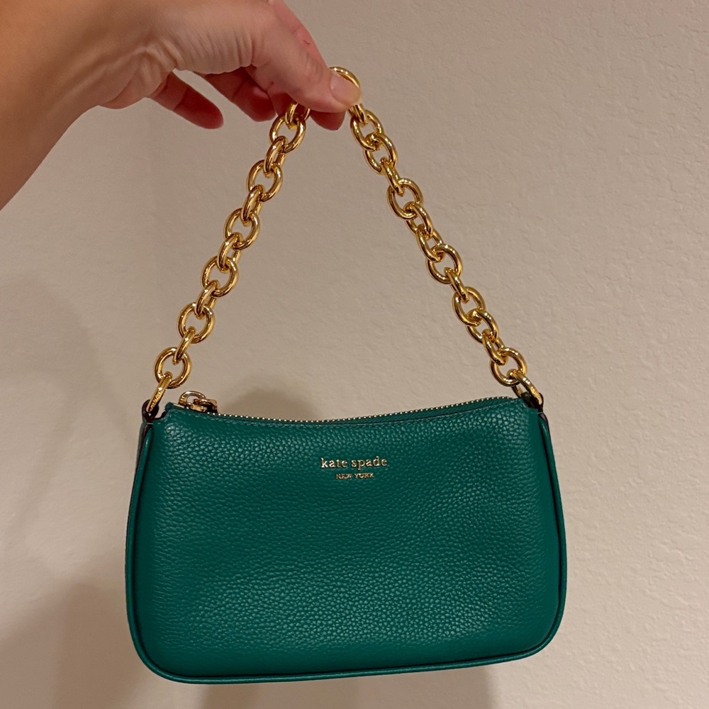 Kate Spade Teal Leather Shoulder Bag with Gold Chain